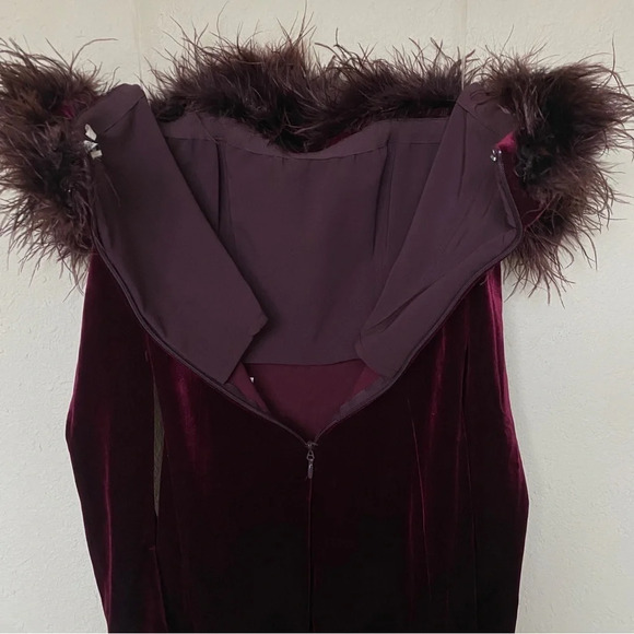 House of CB 'Salima' Dark Cherry Velvet Feather Jumpsuit NWT size M - Picture 8 of 14
